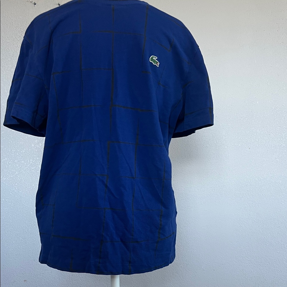 Lacoste Men's Navy Blue Checkered Tee, Size Large,